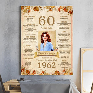 PERSONALIZED 1962 & 60th BIRTHDAY UPLOAD PHOTO CANVAS PRINTED NQDT3007