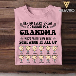 Personalized Behind Every Great Grandkid Is A Grandma  Kid Name Tshirt Printed QTDT0709