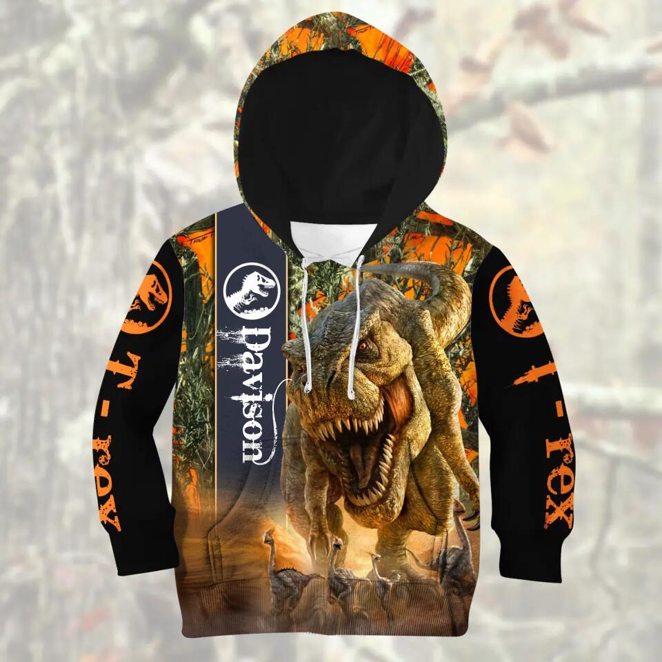 Personalized Dinosaur Hunting T-rex 3D Kid Hoodie Printed QTVQ1309