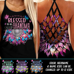 Personalized Blessed To Be Called Grandma Kid Butterfly Criss Cross Tank Printed 22SEP-DT15