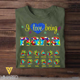 Personalized  I Love Being Nana Grandma Title Hand Foot Kid Name Tshirt Printed QTDT1609