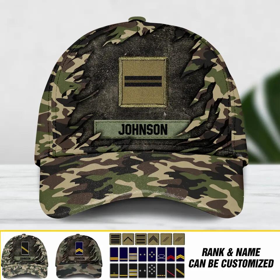 Personalized French Veteran/ Solider Camo Rank Peaked Cap 3D Printed QTDT2409
