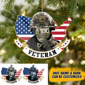 Personalized US Veteran/Solider Flag With Rank Wood  Ornament Printed QTDT2409