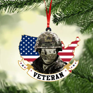 Personalized US Veteran/Solider Flag With Rank Wood  Ornament Printed QTDT2409