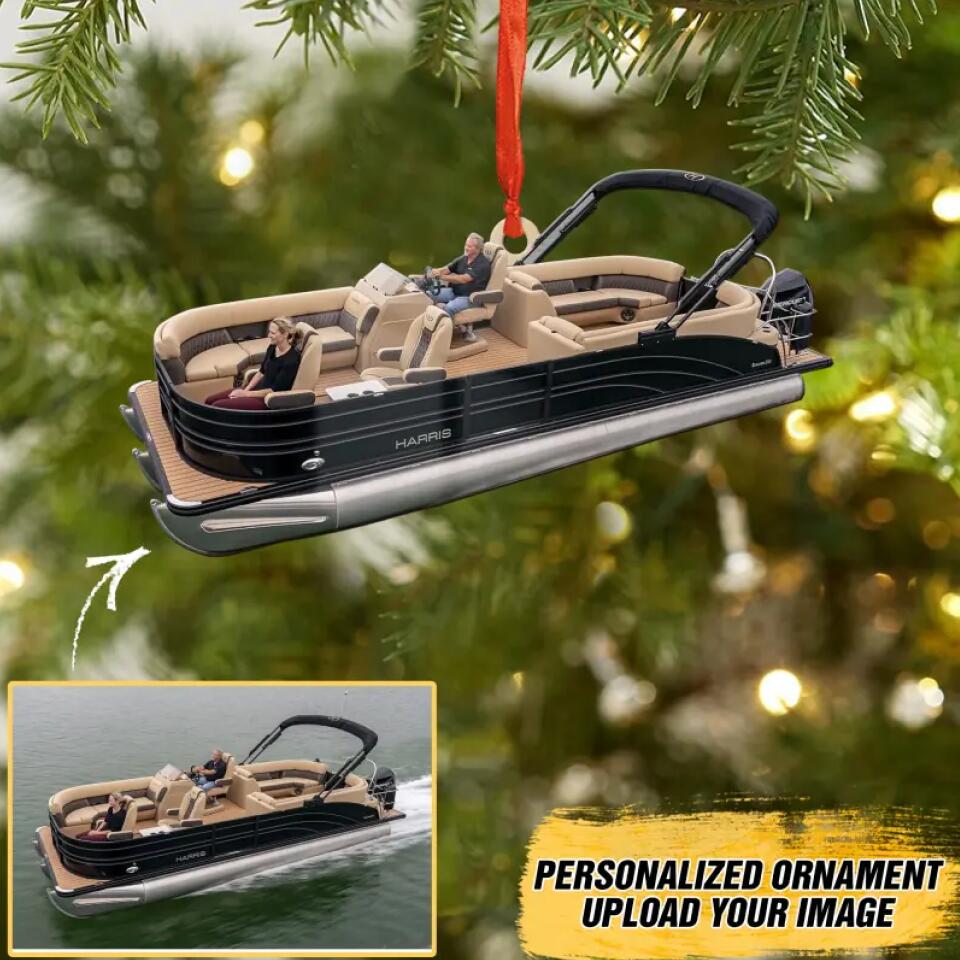 Personalized Your Image Pontoon Boat Christmas Wood Ornament Printed QTDT0310