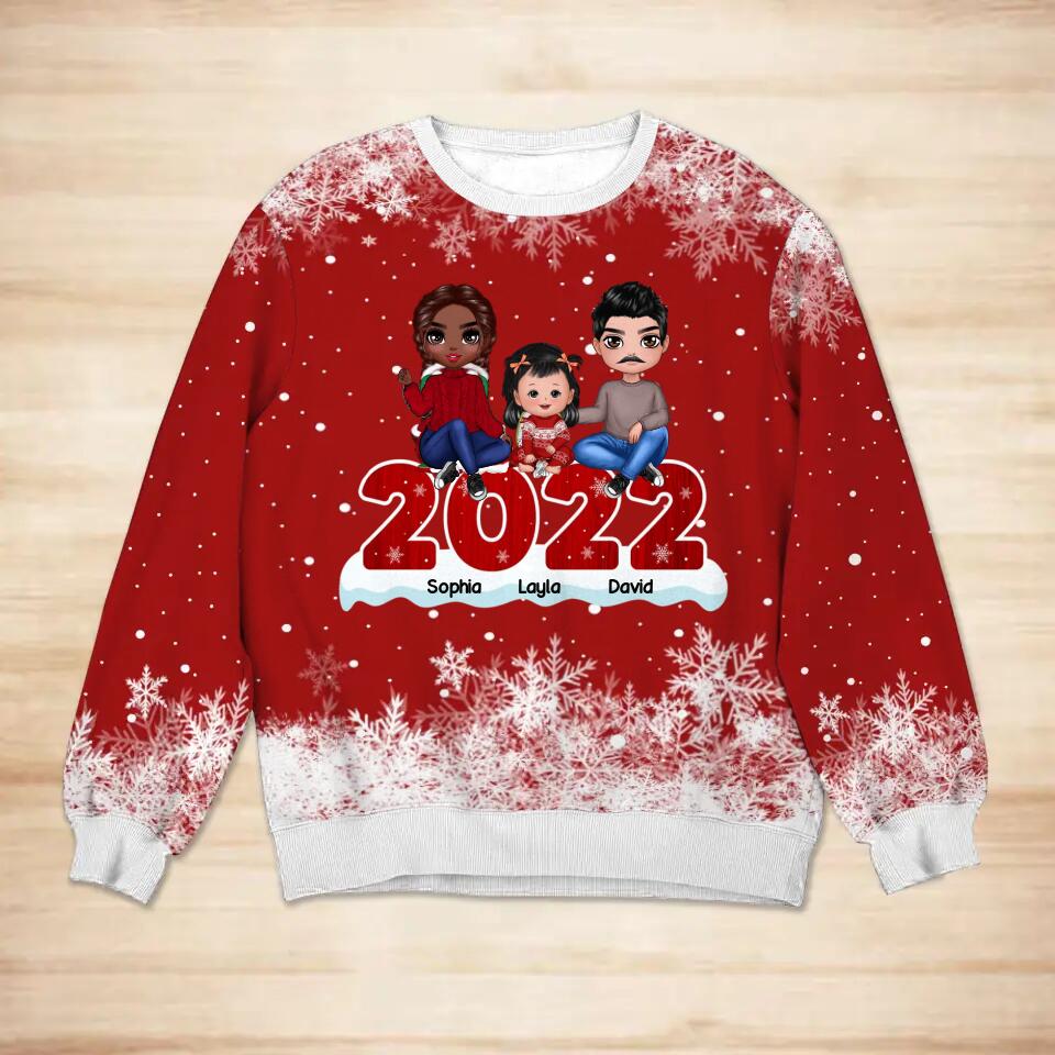 Personalized 2022 Christmas Family Kid 3D Printed Sweater QTDT0211