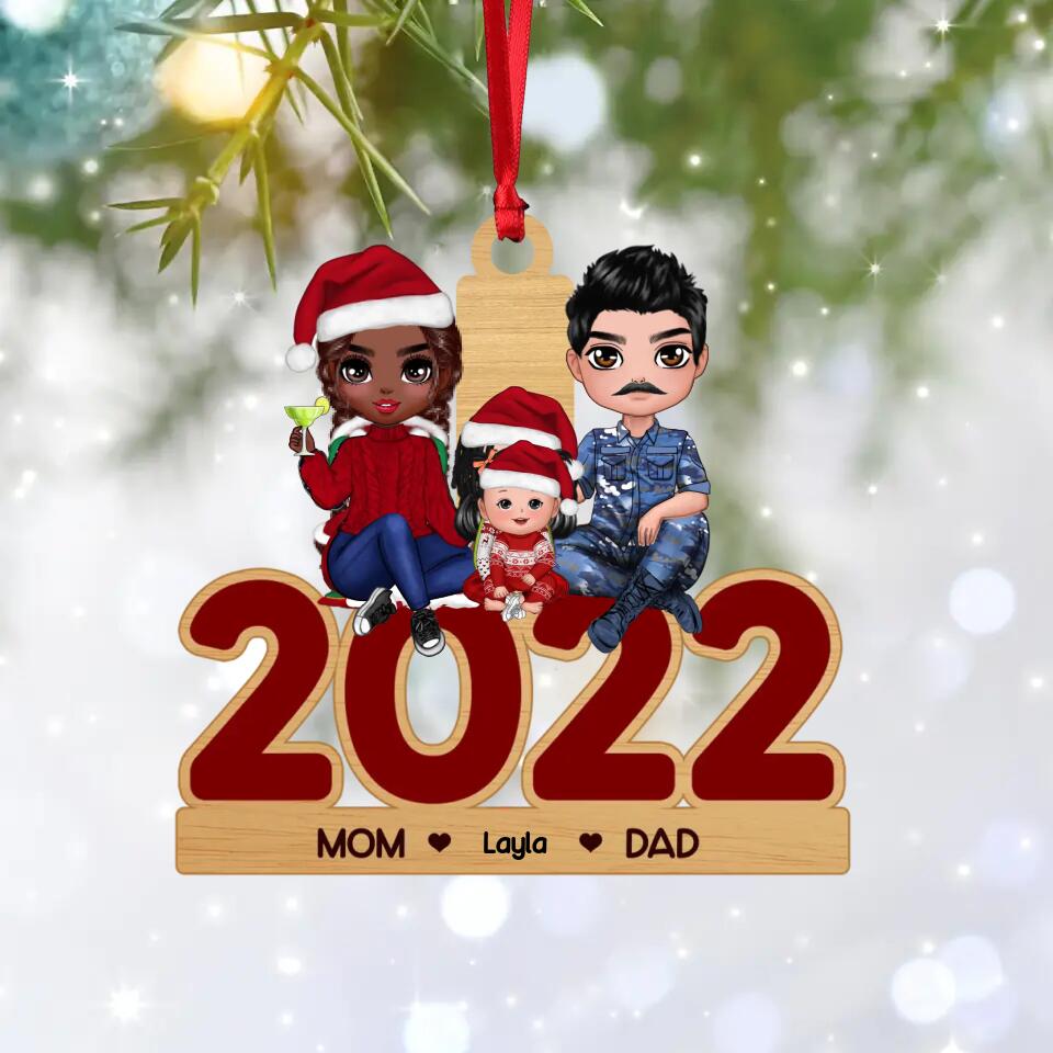 Personalized 2022 Christmas Australian Solider Family With Kids Wood Ornament Printed 22NOV-DT02
