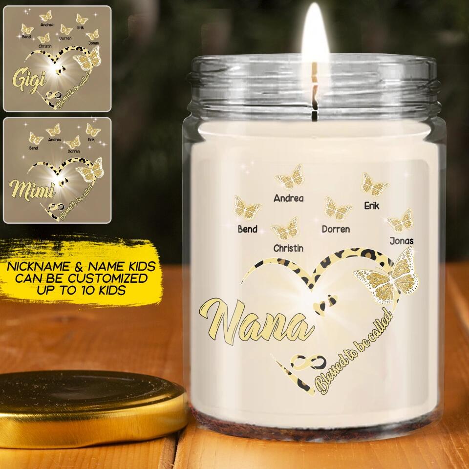 Personalized Blessed To Be Called Grandma Nana Aunt  Butterfly Kid Name Candle QTDT0711
