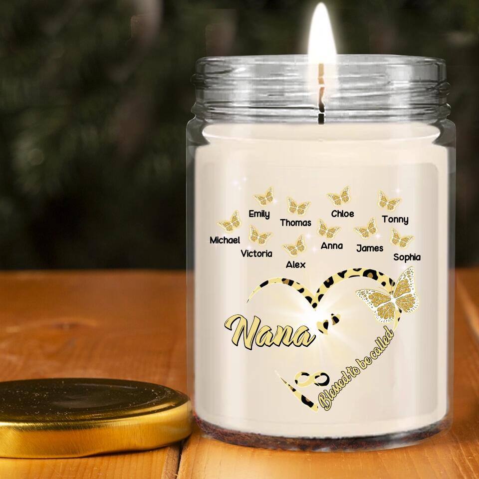Personalized Blessed To Be Called Grandma Nana Aunt  Butterfly Kid Name Candle QTDT0711