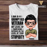 Personalized I'm An Australian Grumpy Old Veteran My Level Of Sarcasm Depends On Your Level Of Stupid Tshirt Printed NOV22-DT08