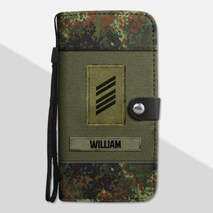 Personalized German Solider/ Veteran Rank Camo Phone Leather Wallet 22NOV-HY09