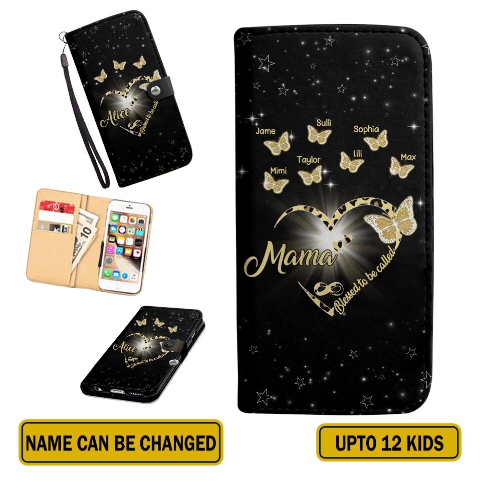 Personalized Kid Name Butterfly Heart Hand Phone Leather Wallet 22NOV-HY14