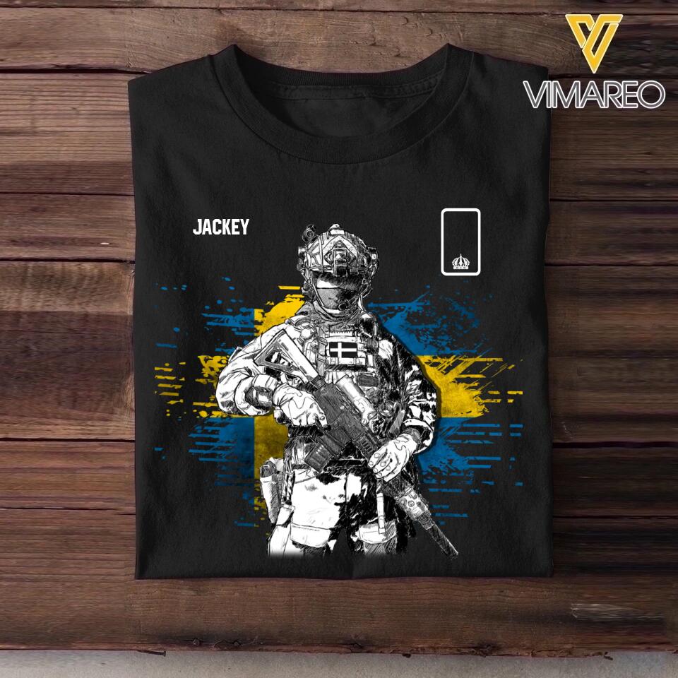 Personalized Sweden Solider/ Veteran Rank Flag Tshirt Printed 22NOV-DT14