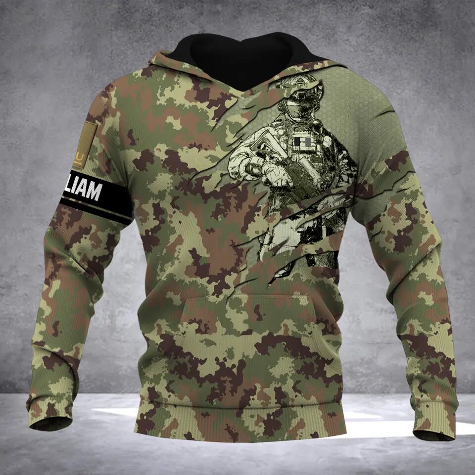 Personalized Italian Solider/ Veteran Camo With Name and Rank Hoodie 3D Printed QTDT2111
