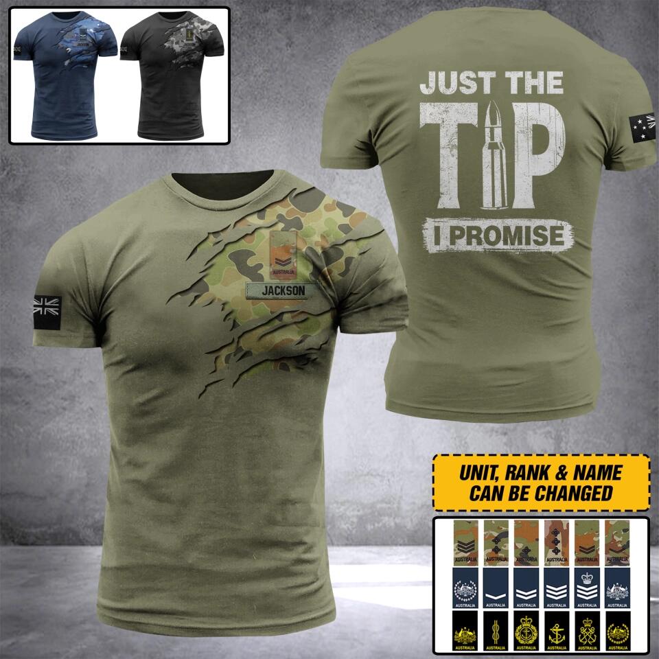 PERSONALIZED AUSTRALIAN ARMY RANK CAMO 3D TSHIRT PRINTED QTDT2811