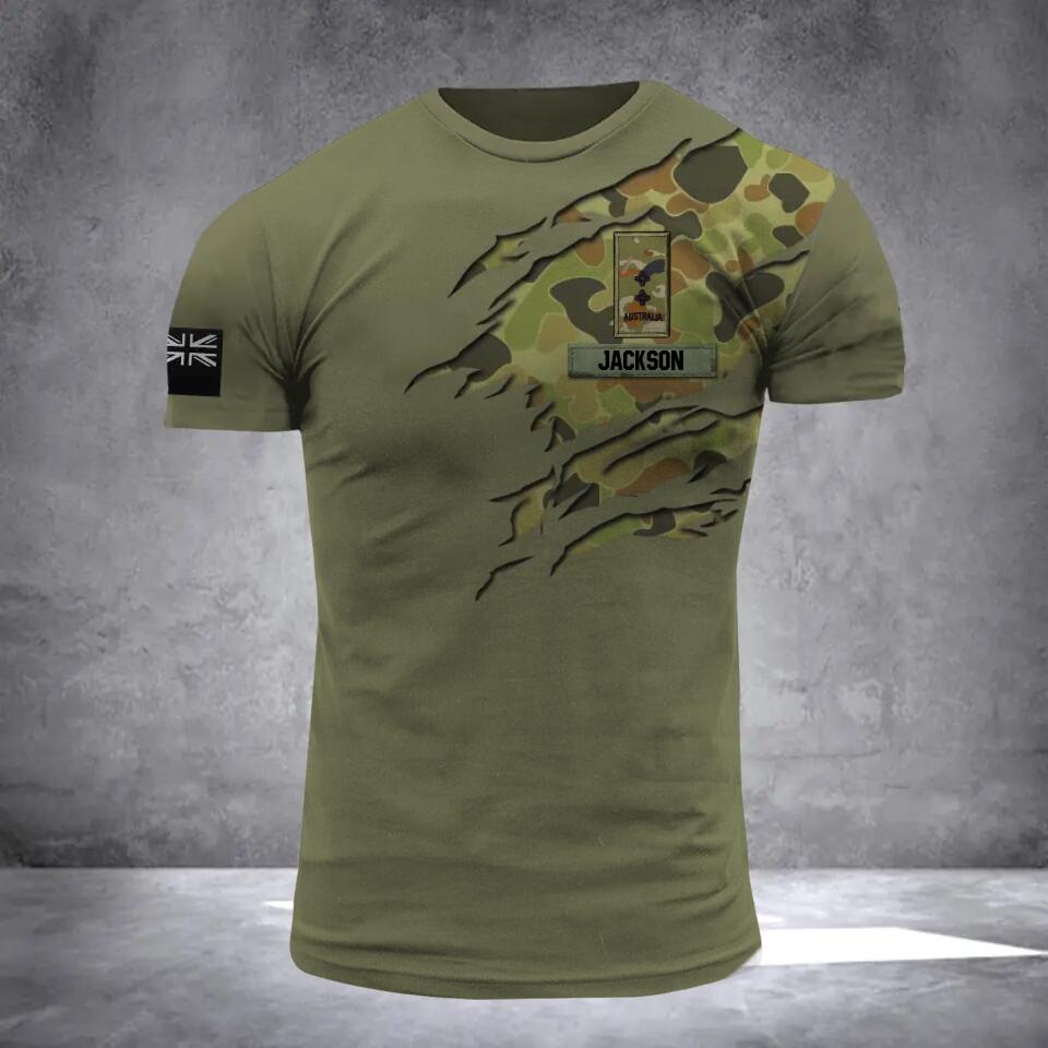 PERSONALIZED AUSTRALIAN ARMY RANK CAMO 3D TSHIRT PRINTED QTDT2811