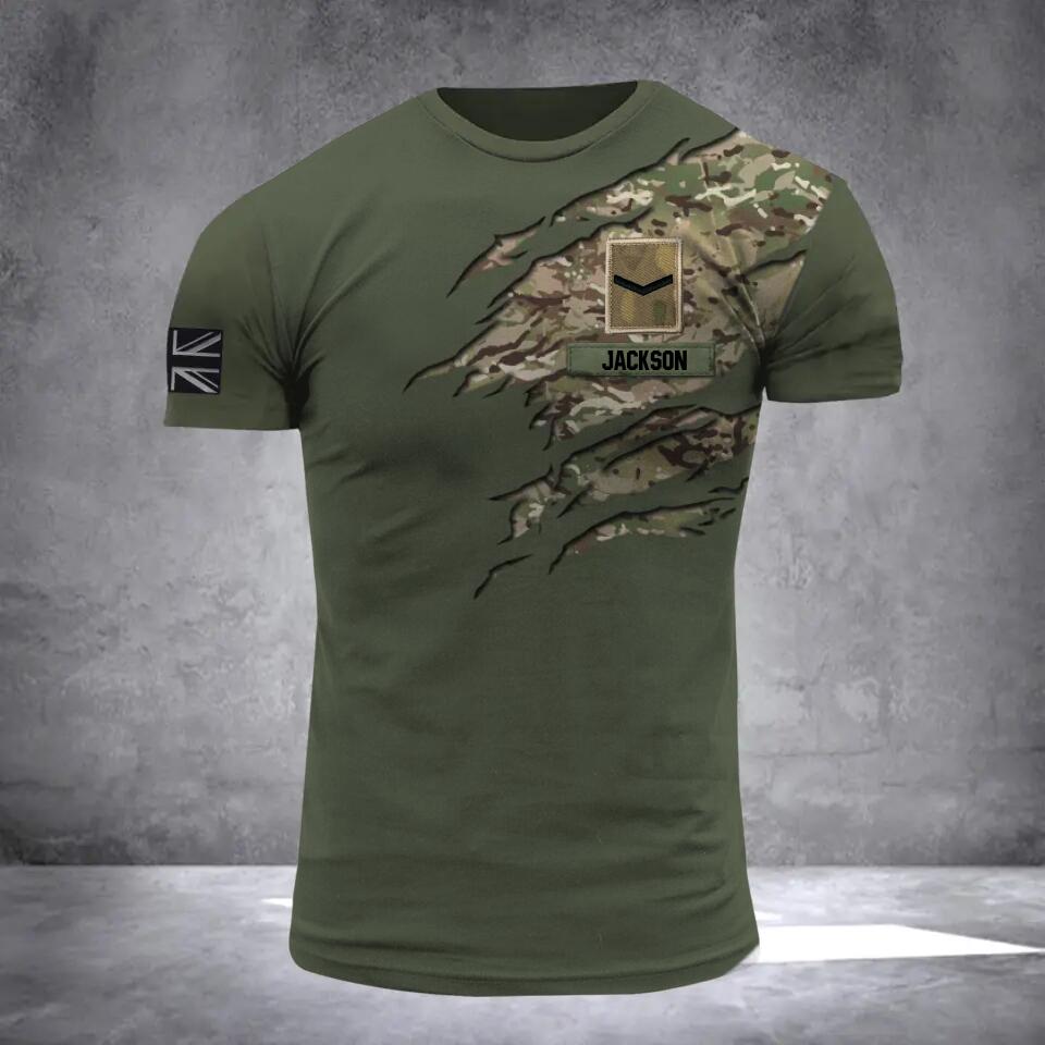 PERSONALIZED UK ARMY RANK CAMO 3D TSHIRT PRINTED QTDT2811