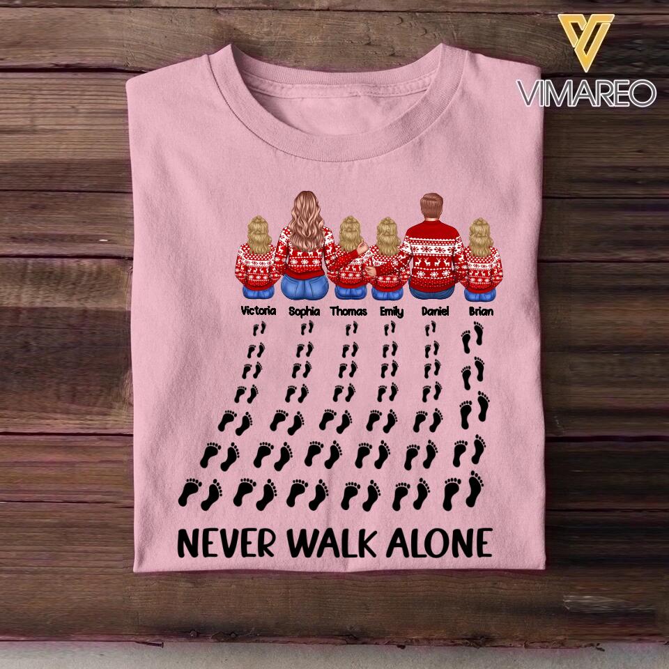 Personalized Never Walk Alone Family Kid Footprint Christmas 3D Printed Tshirt 22DEC-HQ01