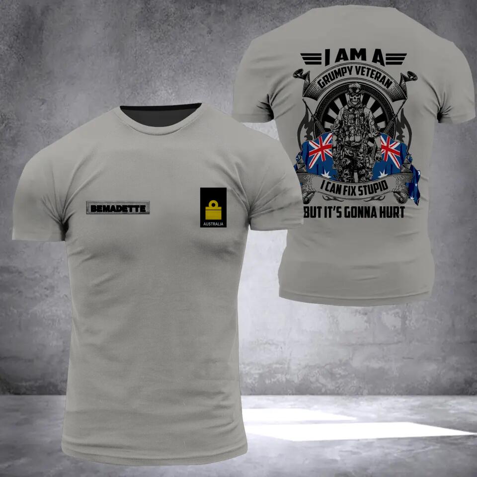 Personalized I Am An Australian Grumpy Veteran I Can Fix Stupid Rank Flag 3D Printed Tshirt QTHQ0512