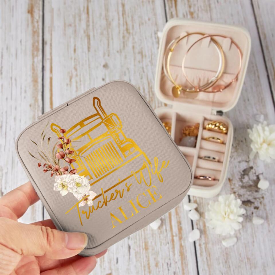 Personalized Trucker Wife Leather Jewelry Travel Box Printed 22DEC-DT06