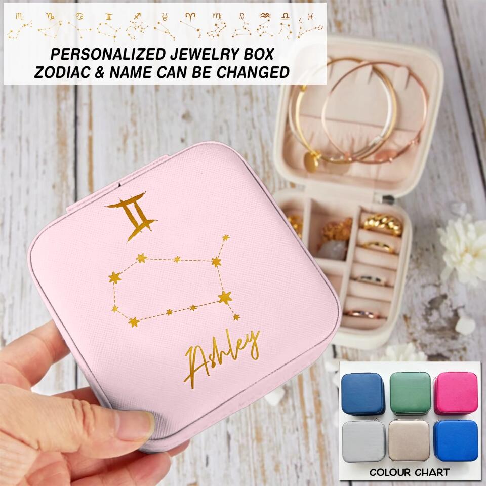 Personalized Zodiac Leather Jewelry Travel Box Printed PNDT0712
