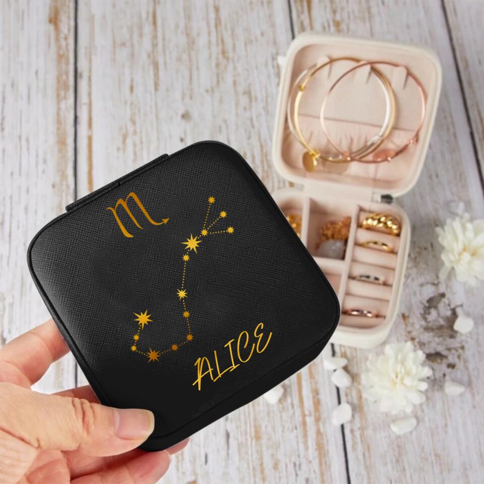 Personalized Zodiac Leather Jewelry Travel Box Printed PNDT0712