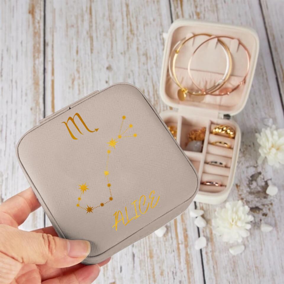 Personalized Zodiac Leather Jewelry Travel Box Printed PNDT0712