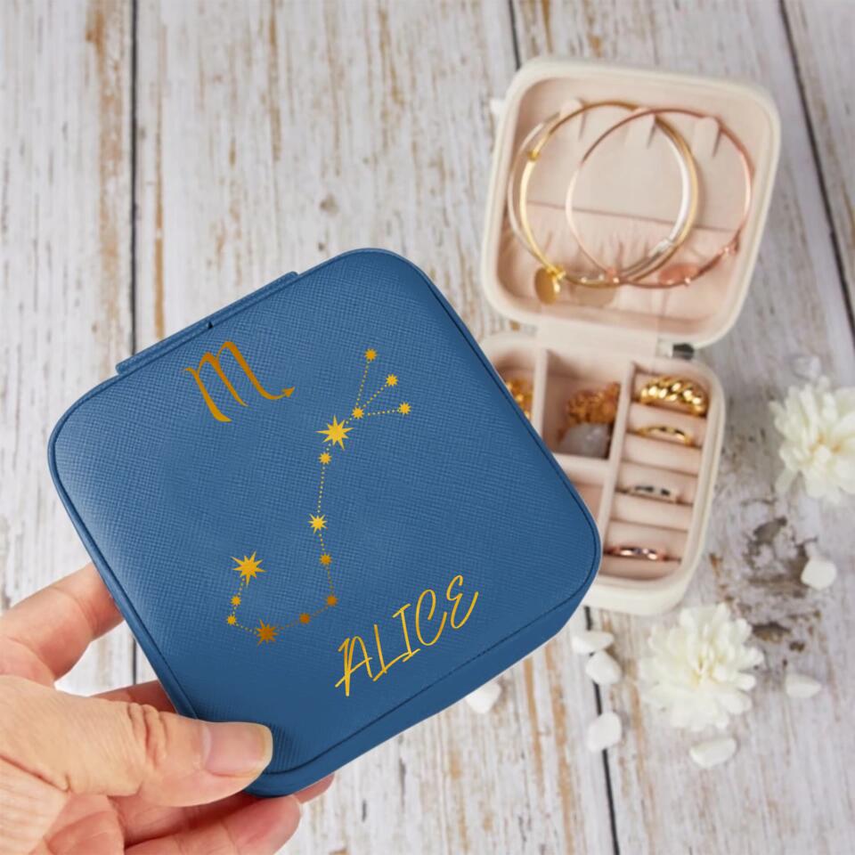 Personalized Zodiac Leather Jewelry Travel Box Printed PNDT0712