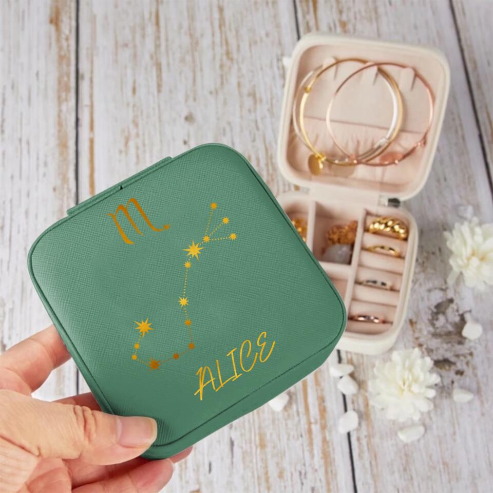 Personalized Zodiac Leather Jewelry Travel Box Printed PNDT0712
