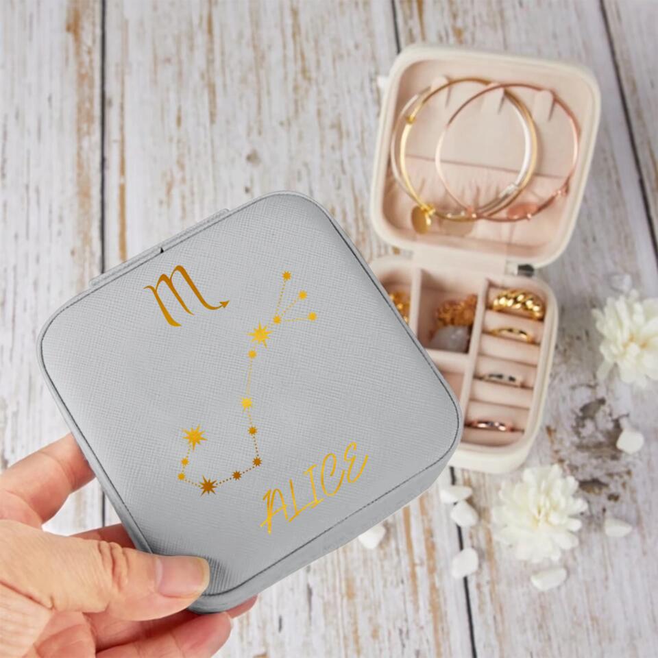 Personalized Zodiac Leather Jewelry Travel Box Printed PNDT0712