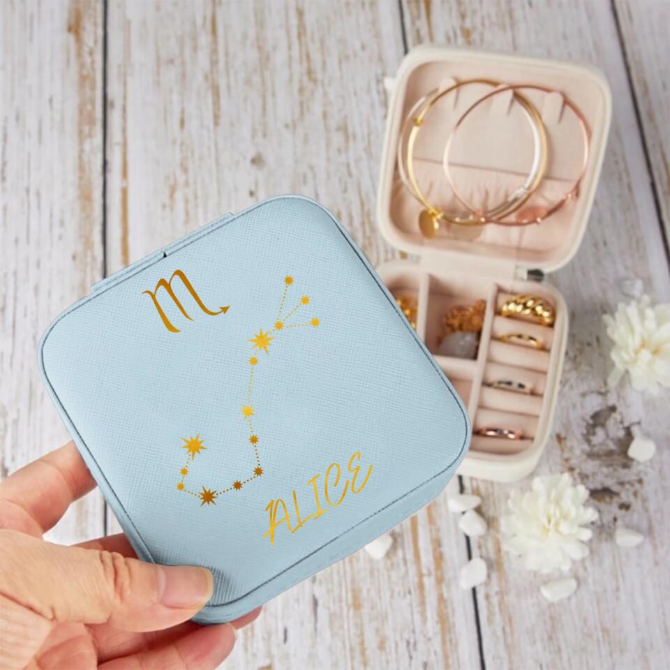 Personalized Zodiac Leather Jewelry Travel Box Printed PNDT0712