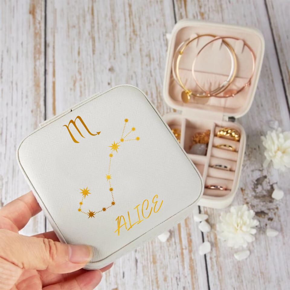 Personalized Zodiac Leather Jewelry Travel Box Printed PNDT0712