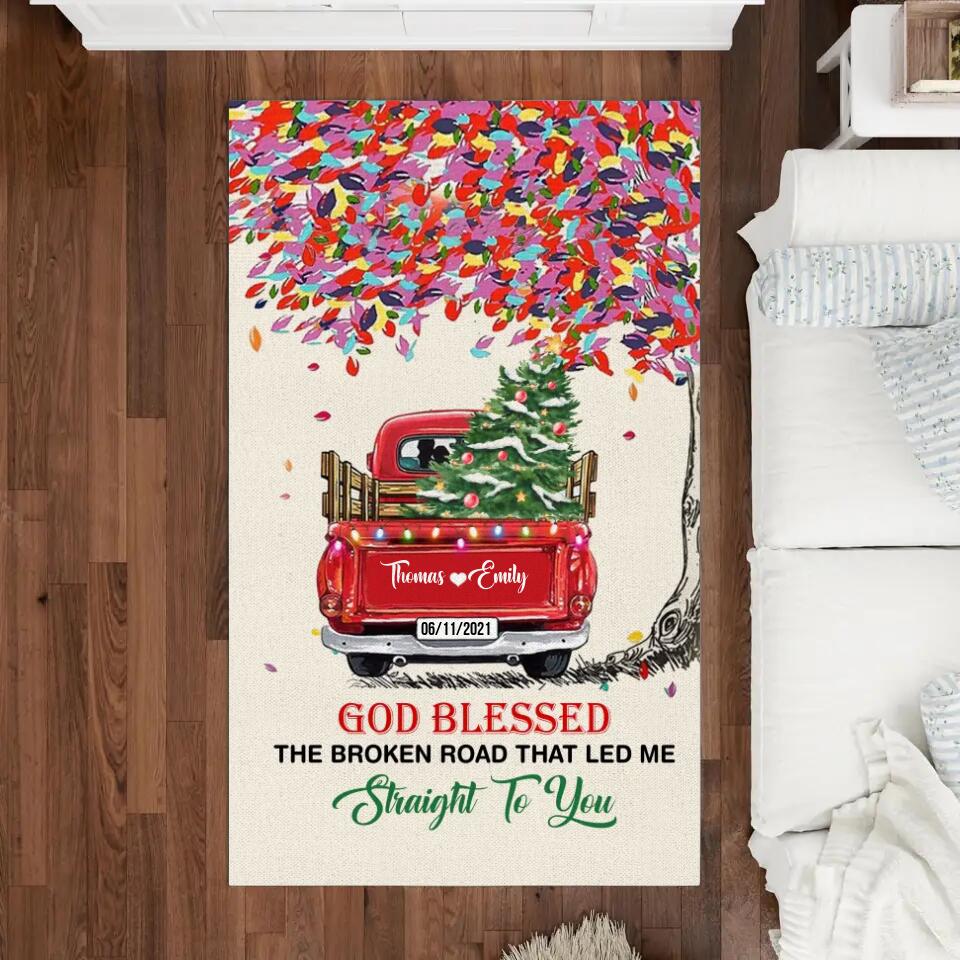 Personalized God Blessed The Broken Road That Led Me Straight To You Gift For Couple Rug Printed QTDT0712
