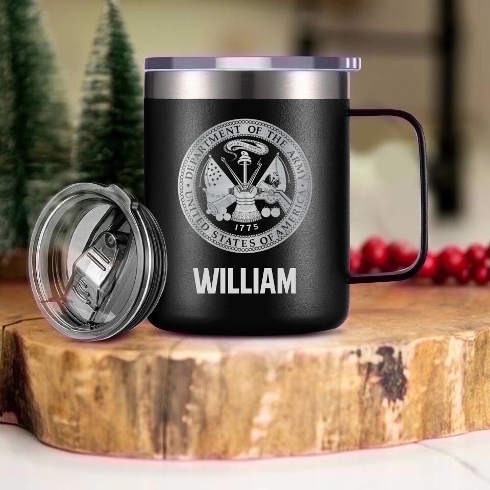 Personalized US Solider/ Veteran With Your Unit Logo Laser Handle Cup Printed 22DEC-HY12