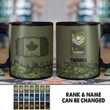 Personalized Canadian Solider/ Veteran With Rank Flag Camo Printed Black Mug Printed 22DEC-HY16