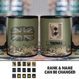 Personalized UK  Solider/ Veteran With Rank Flag Camo Printed Black Mug Printed 22DEC-HY16