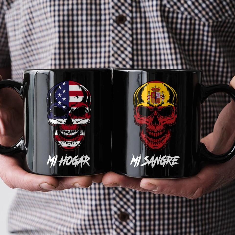 Personalized Mi Hogar Mi Sangre US And Spain Skull Black Mug Printed QTDT1612