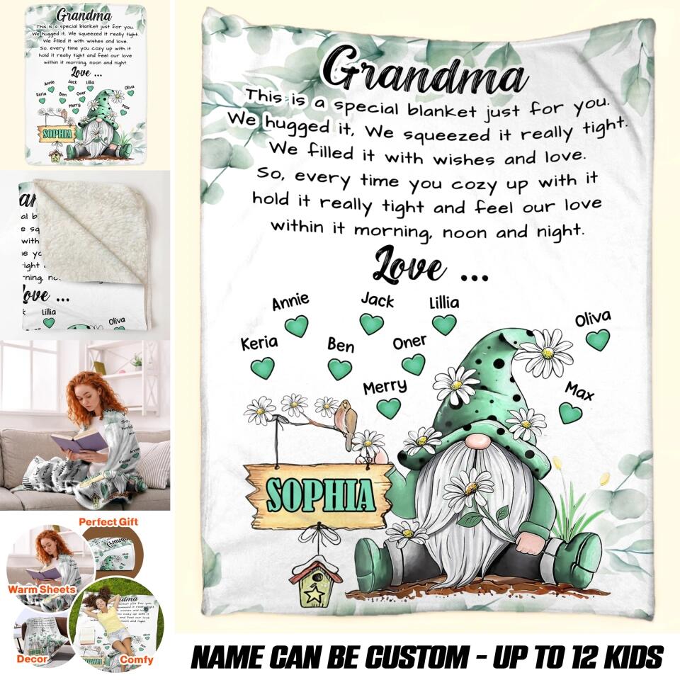 Personalized  Grandma Love From Grandkids Kid Nam Hippie Quilt Blanket Printed 22DEC-HQ29