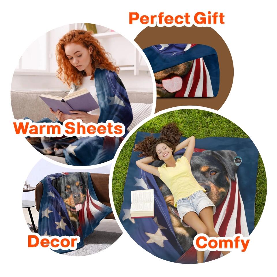 Personalized Your Rottweiler Image US Flag Quilt Blanket Printed QTHQ0301