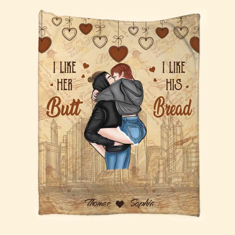 Personalized I Like Her Butt I Like His Bread Couple Quilt Blanket Printed PNDT0901