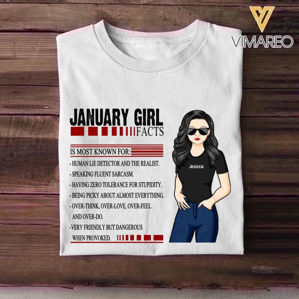 Personalized January Girl Facts Tshirt Printed 23JAN-HY12