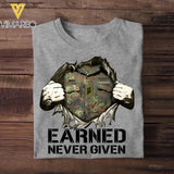 Personalized German Soldier/ Veteran Earned Never Given Rank Camo Tshirt Printed 23JAN-HQ13