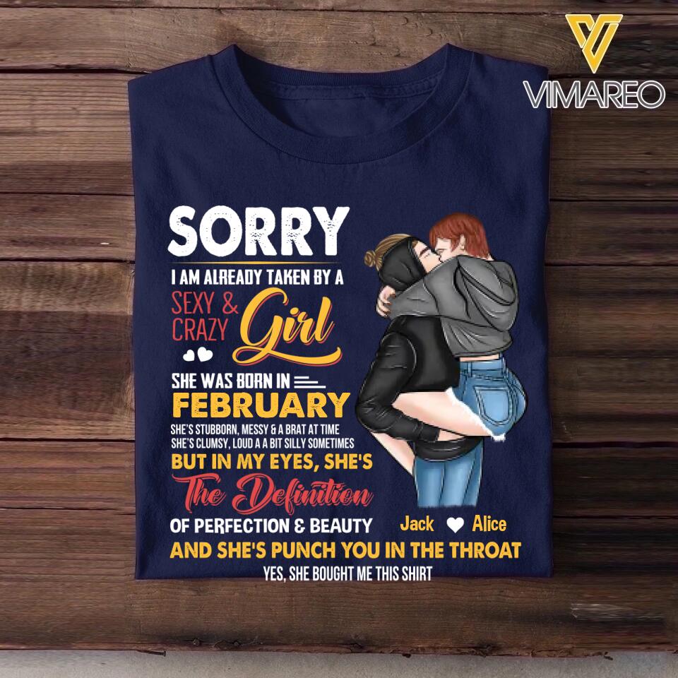 Personalized Taken By A February Sexy And Crazy Girl Tshirt Printed PNDT1601