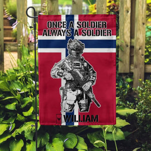Personalized Once A Soldier Always A Soldier Norwegian Soldier/Veteran Garden Flag Printed 23JAN-DT18