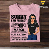 Sorry I Am Already Taken By A Sexy & Crazy March Girl Customized Tshirt Printed 23JAN-HQ18