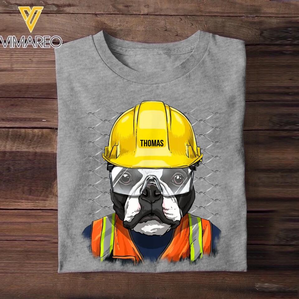 Personalized funny boston terrier Contruction worker Tshirt Printed QTDT2901