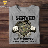 Personalized French Soldier/ Veteran I Served My Country What Did You Do Printed Tshirts 23JAN-HQ31