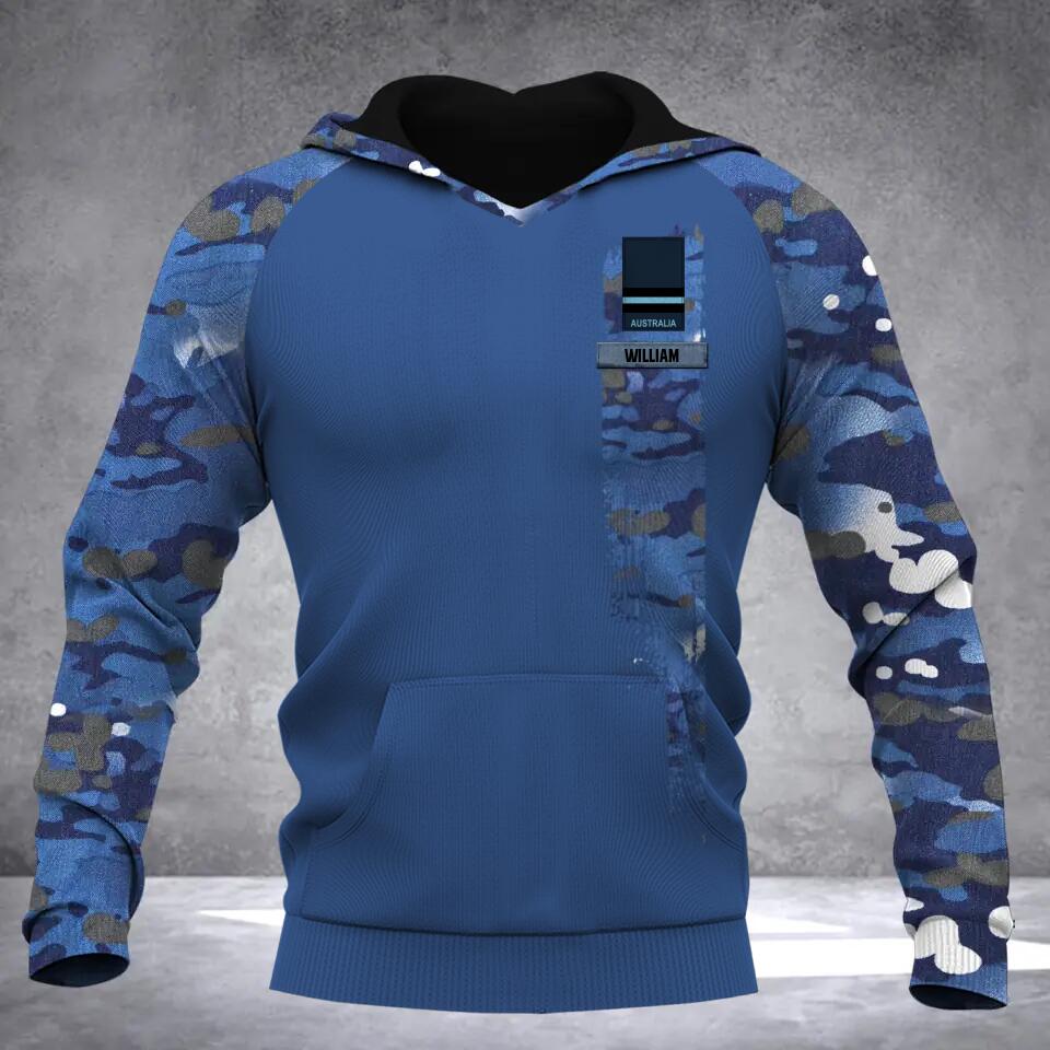 Personalized Australian Solider/ Veteran With Name and Rank Camo Hoodie 3D Printed QTDT0202