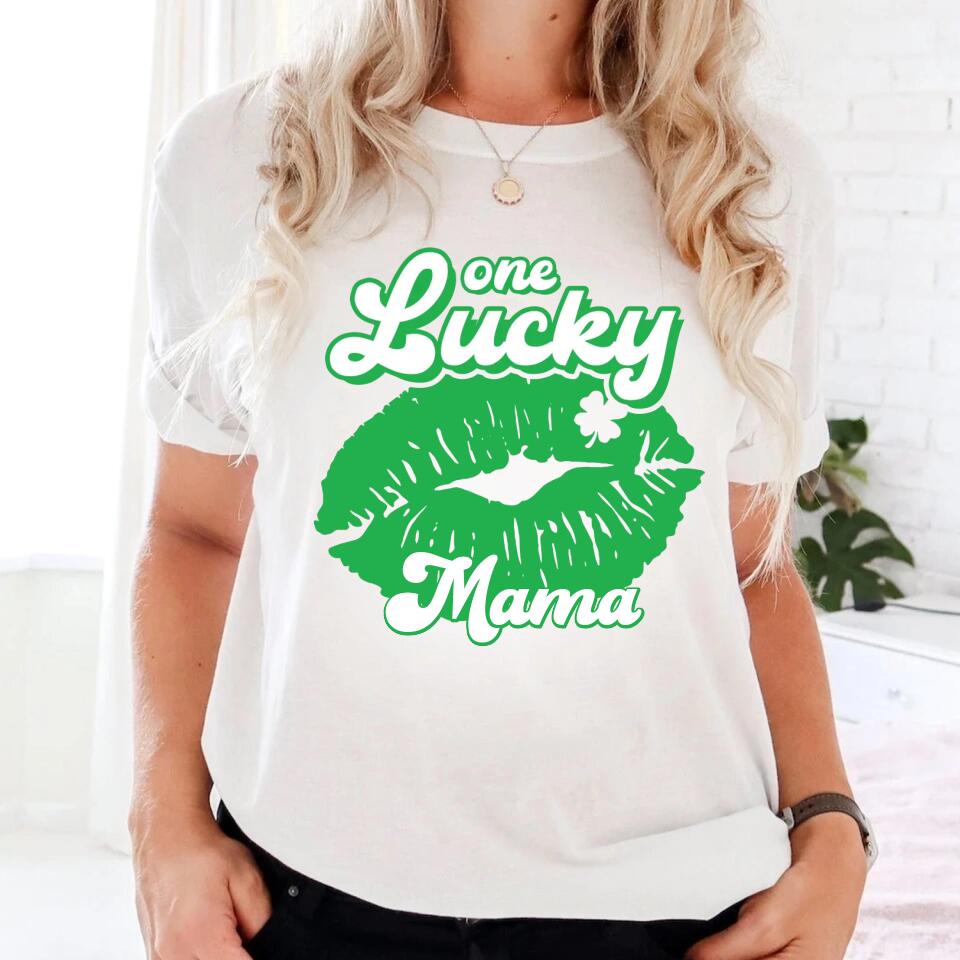 Personalized One Lucky Mama Tshirt Or Sweatshirt Printed QTHQ0302