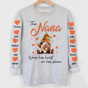 Personalized This Nana Wear Her Heart On Her Sleeve & Kid Names Sweater Shirt Printed 23FEB-DT06